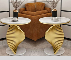 Classic Marble_Glass Top PVD coated End Tables