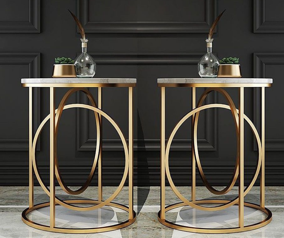 Imperial Marble_Glass Top PVD coated End Tables
