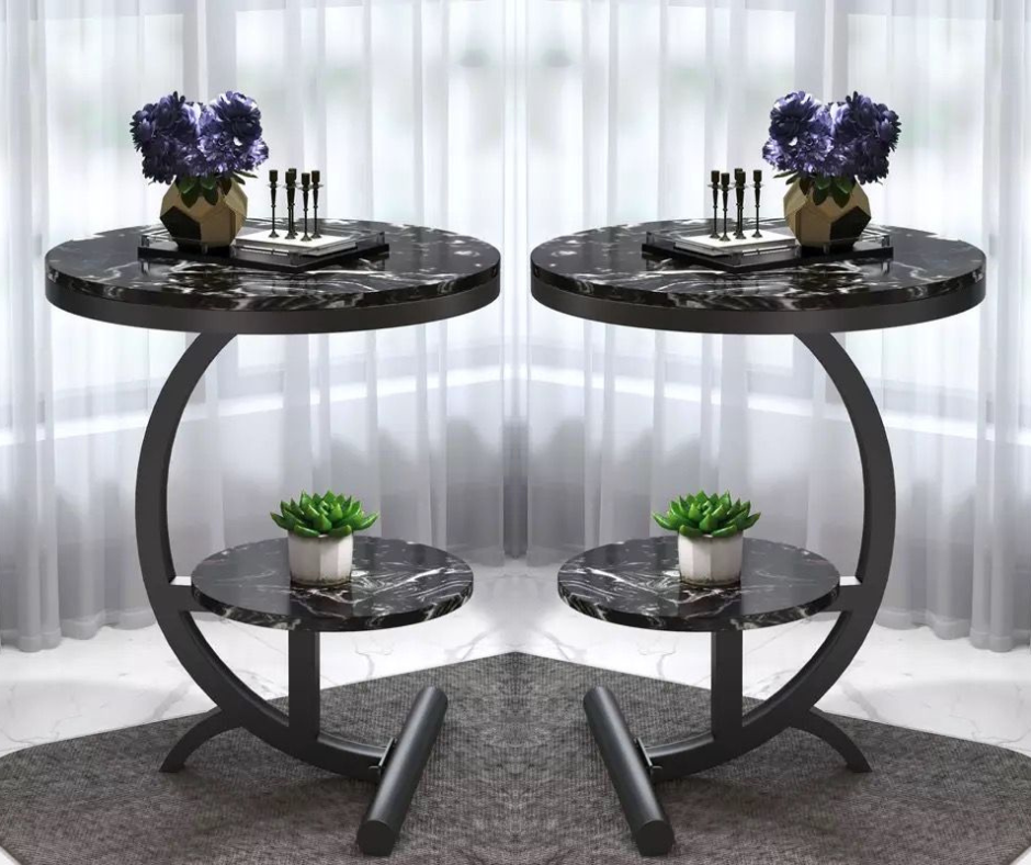 Platinum Marble_Glass Top PVD coated End Tables (2)