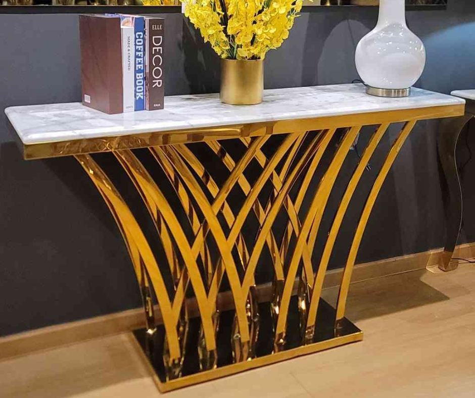 Seraia Marble_Glass Top PVD coated Console