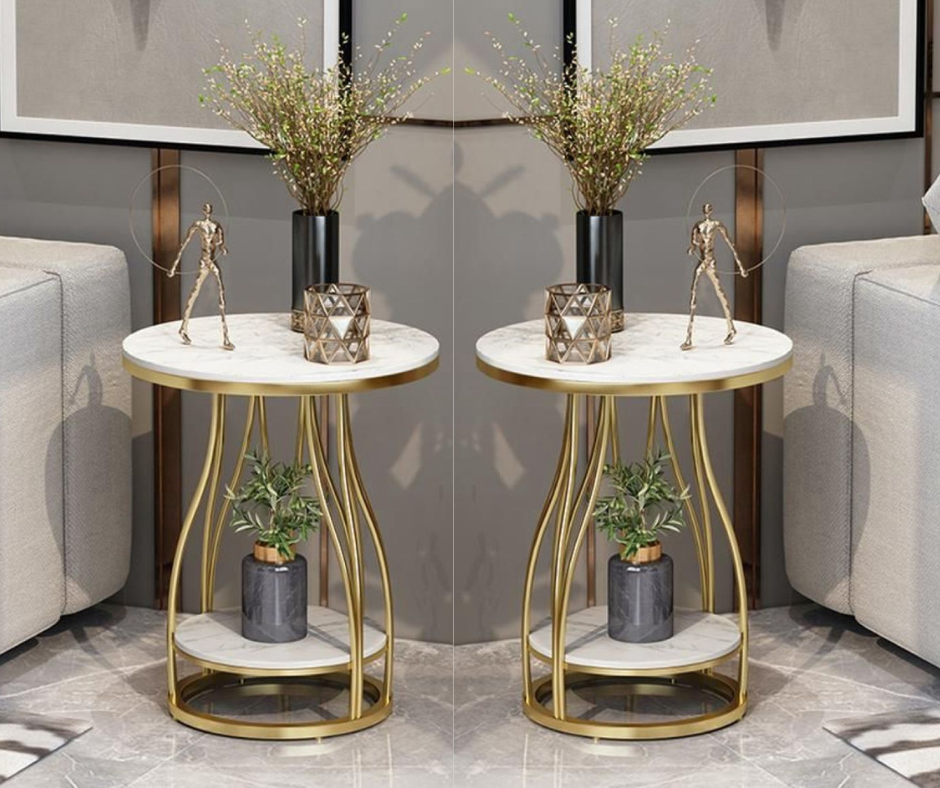 Vertex Marble_Glass Top PVD coated End Tables