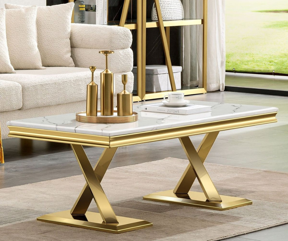 X Marble_Glass Top PVD coated Center Table