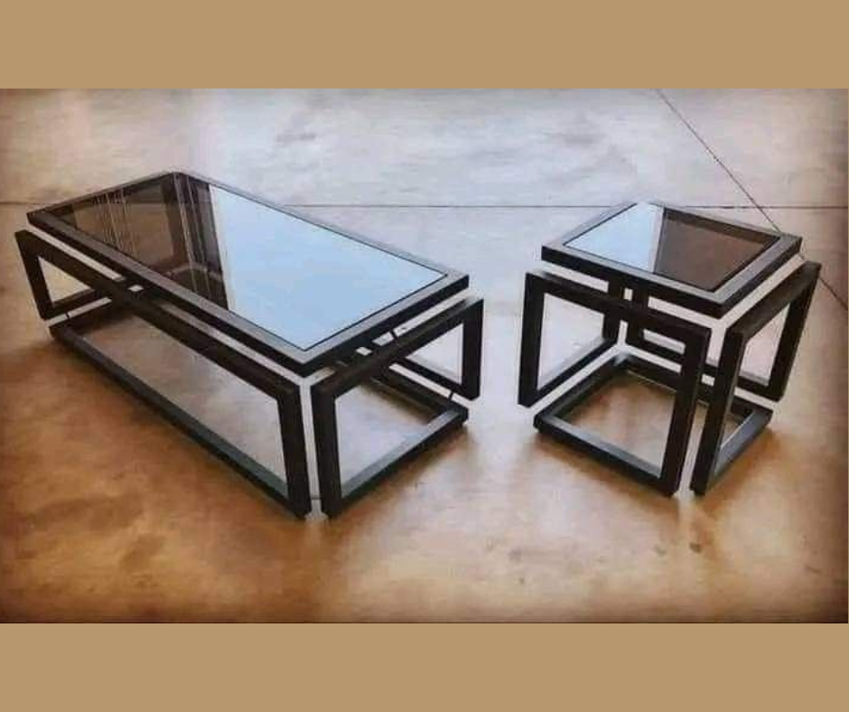 Zic Zac Metal Glass Top Center Table Sets